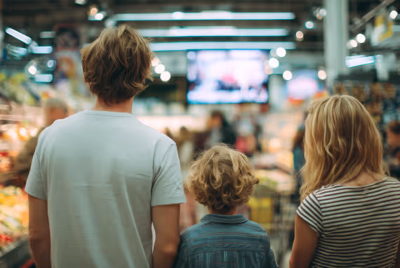 Family of three staying in grocery store
